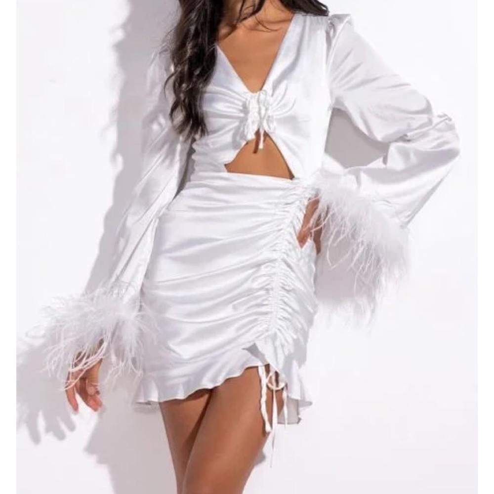 Brand New with tags AKIRA White Feather Mini Dress in size M